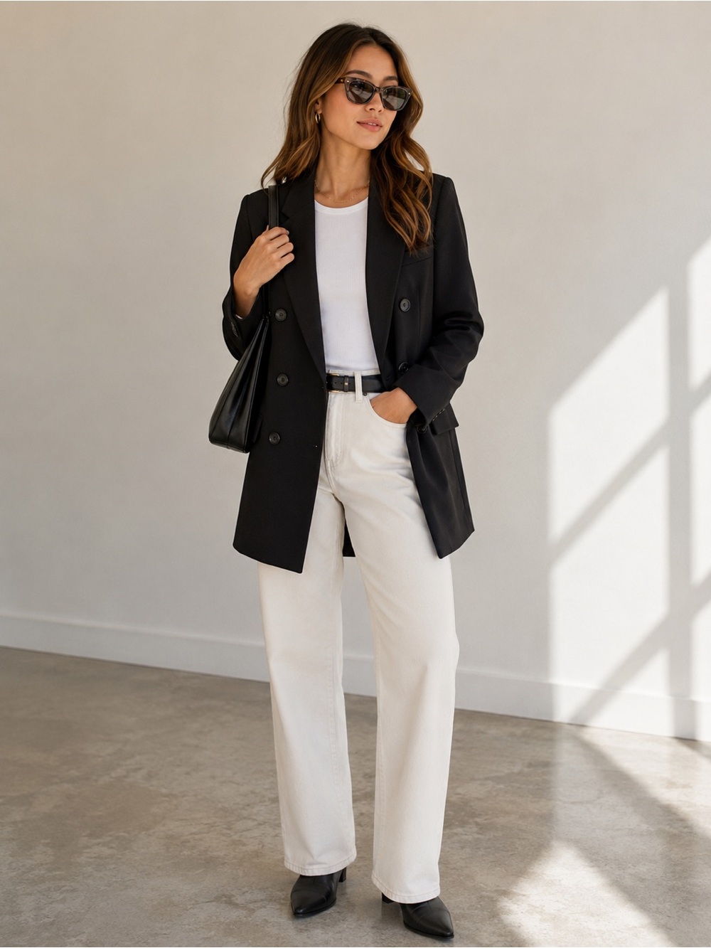 Ann Taylor Petites Double Breasted Longline Black Career Blazer Jacket 12P